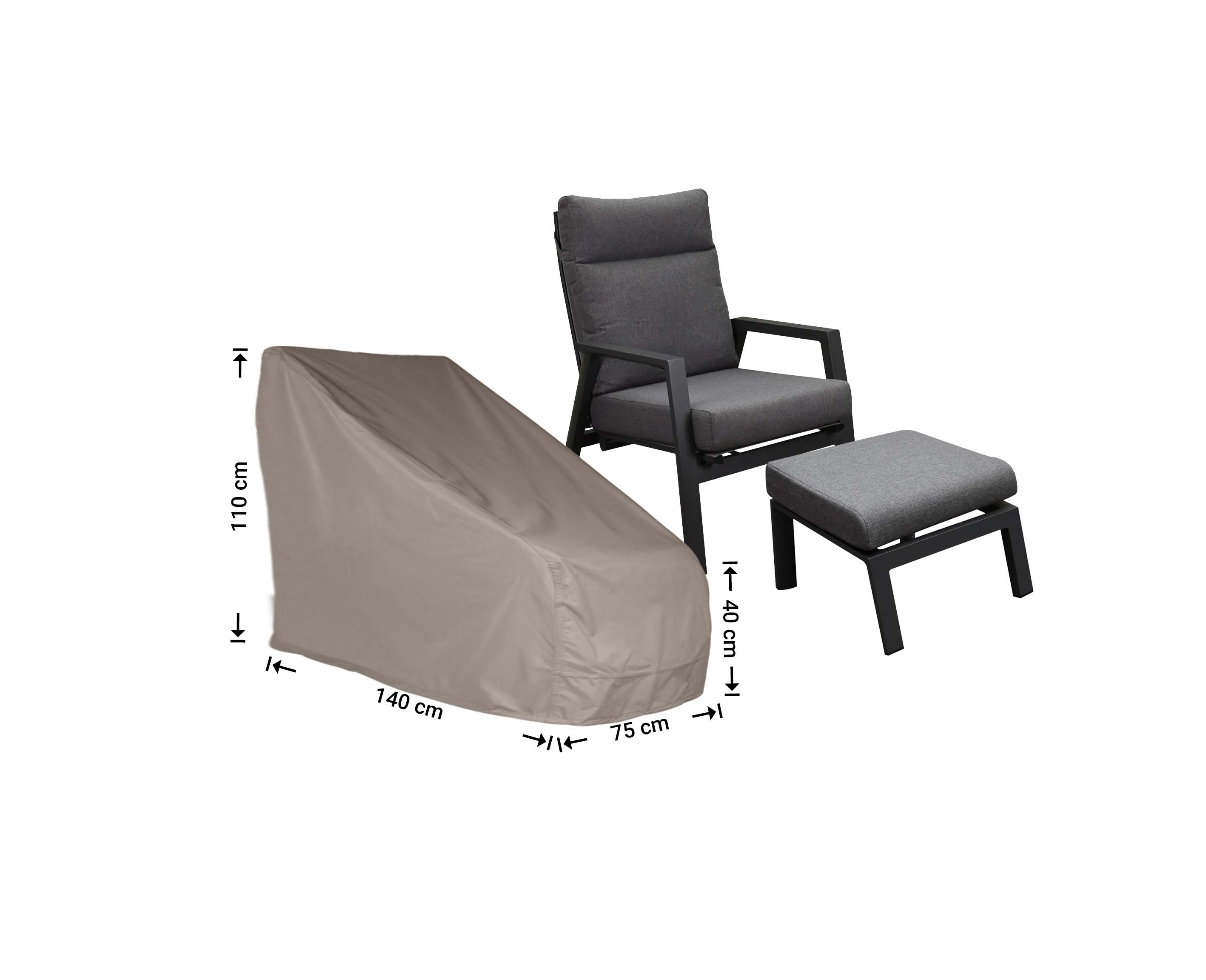 Overtræk loungestol 140 x 75 H: 110 / 40 cm, justerbar høj model plus fodskammel Overtræk loungestol 140 x 75 H: 110 / 40 cm, justerbar høj model plus fodskammel