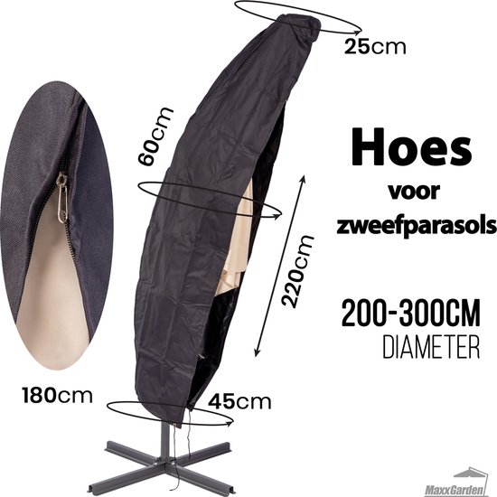 Overtræk til hængeparasol  H: 220 cm, buet model