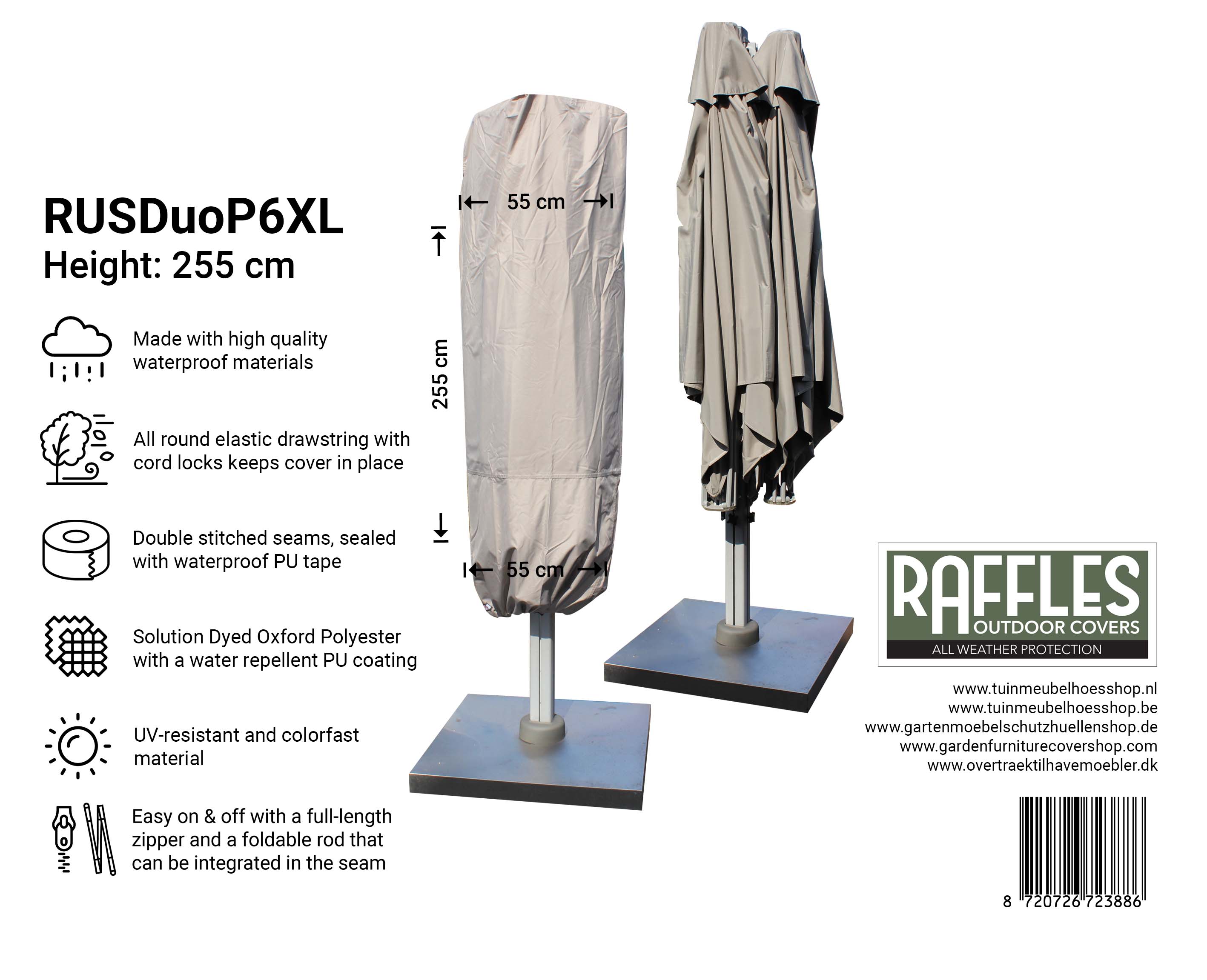 RUSDuoP6XL_8720726723886 RUSDUOP6XL parasolhoes voor twee parasols op een stang