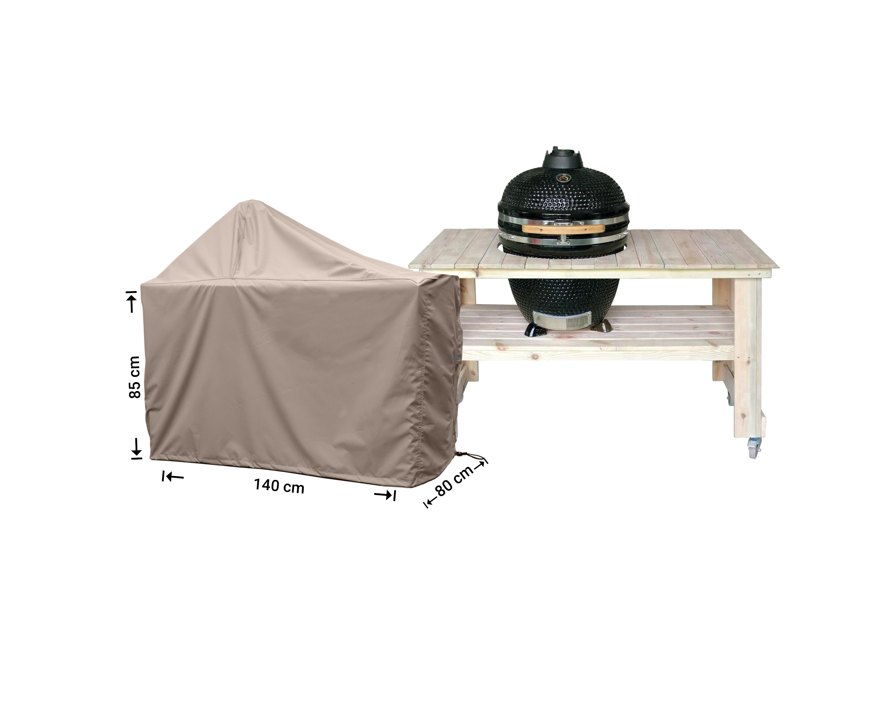 RBGE140_8720828091289-afmetingen-plaatje Haveovertræktil Big Green Egg grill 140 x 80 H: 80/140 cm