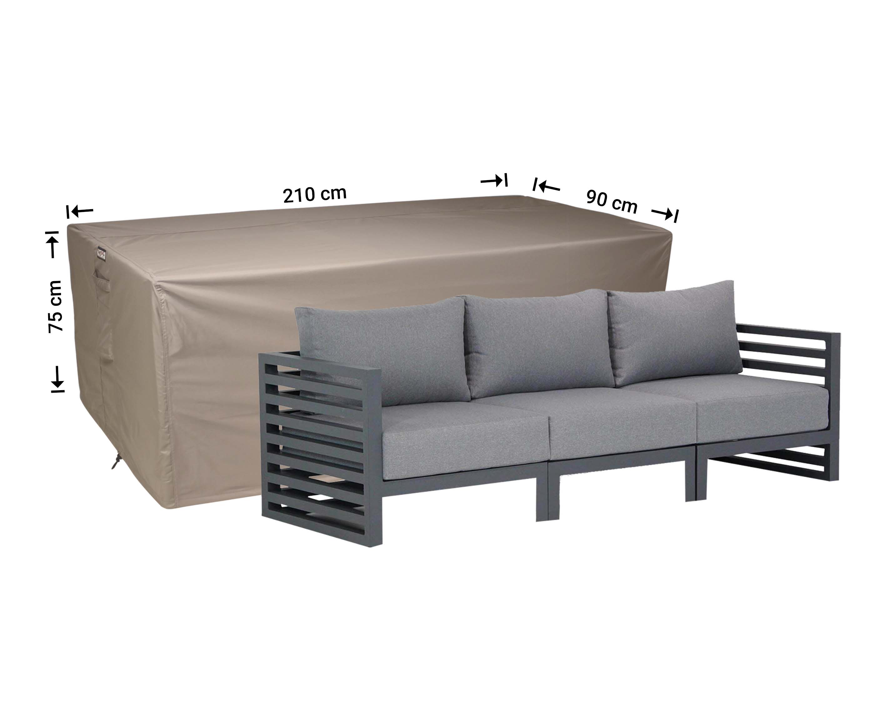 RLB210small_hoes-afmetingen-meubel Overtræk til loungesofa 210 x 90 H: 75 cm