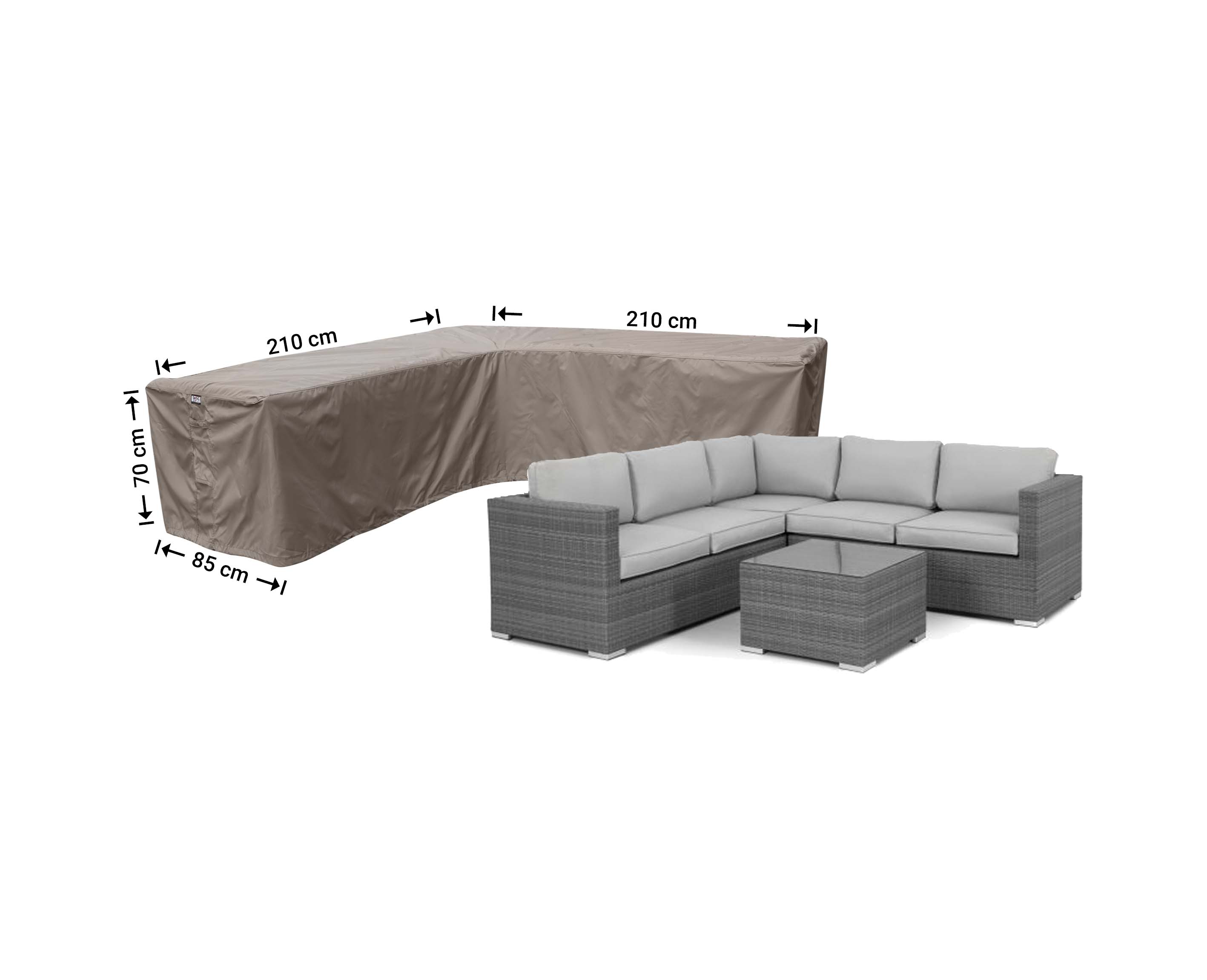 Dække til lille L formet loungesofa 210 x 210 x 85 H: 70 cm Dække til lille L formet loungesofa 210 x 210 x 85 H: 70 cm