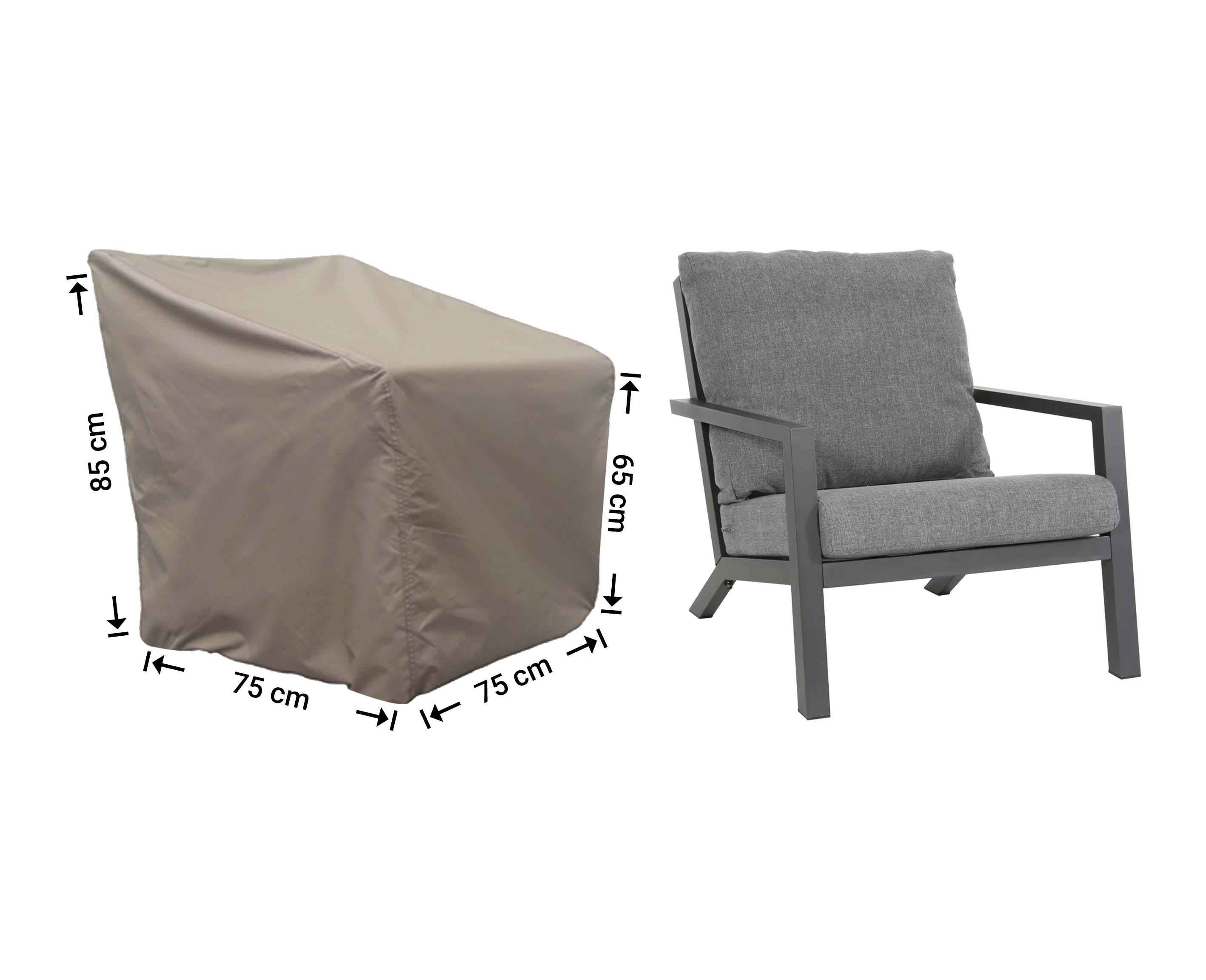 RLC75shaped_-hoes-meubel-afmetingen Overtræk til lille loungestol 75 x 75 H: 85 /65 cm