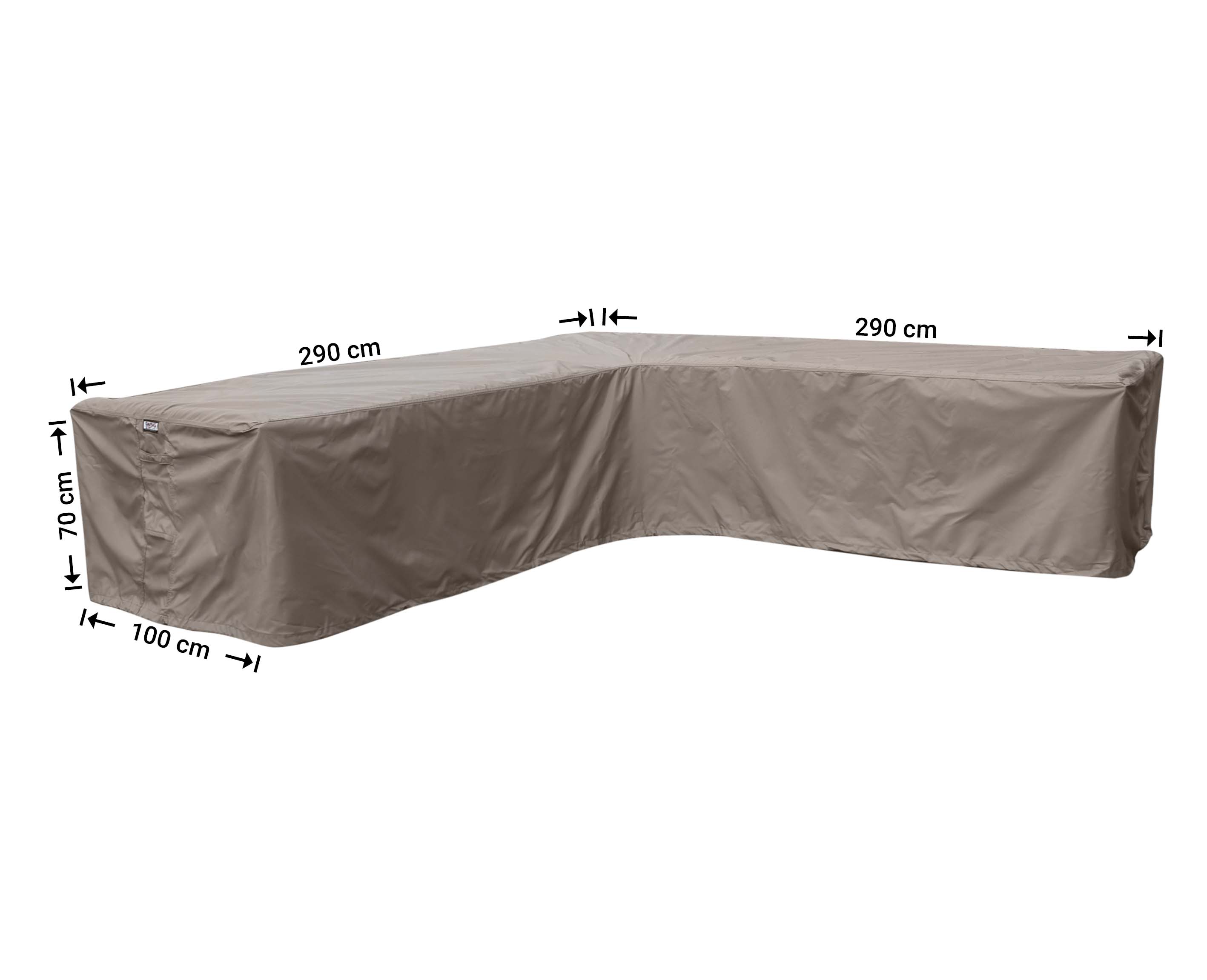 RHS290_hoes-afmetingen Møblerovertræk til L formet loungesæt 290 x 290 x 100 H: 70 cm