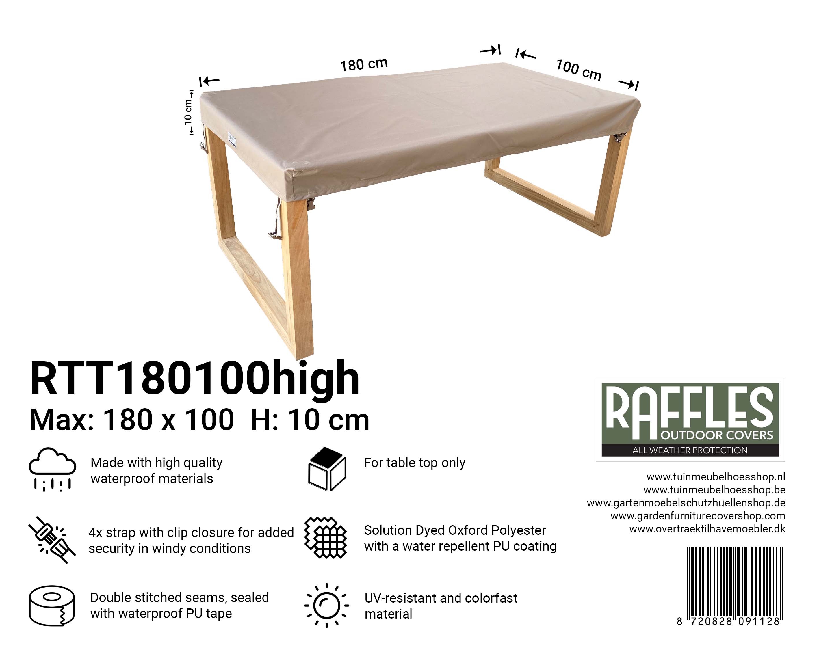 RTT1800100high tafelblad hoog model 180 x 100 H: 10 cm