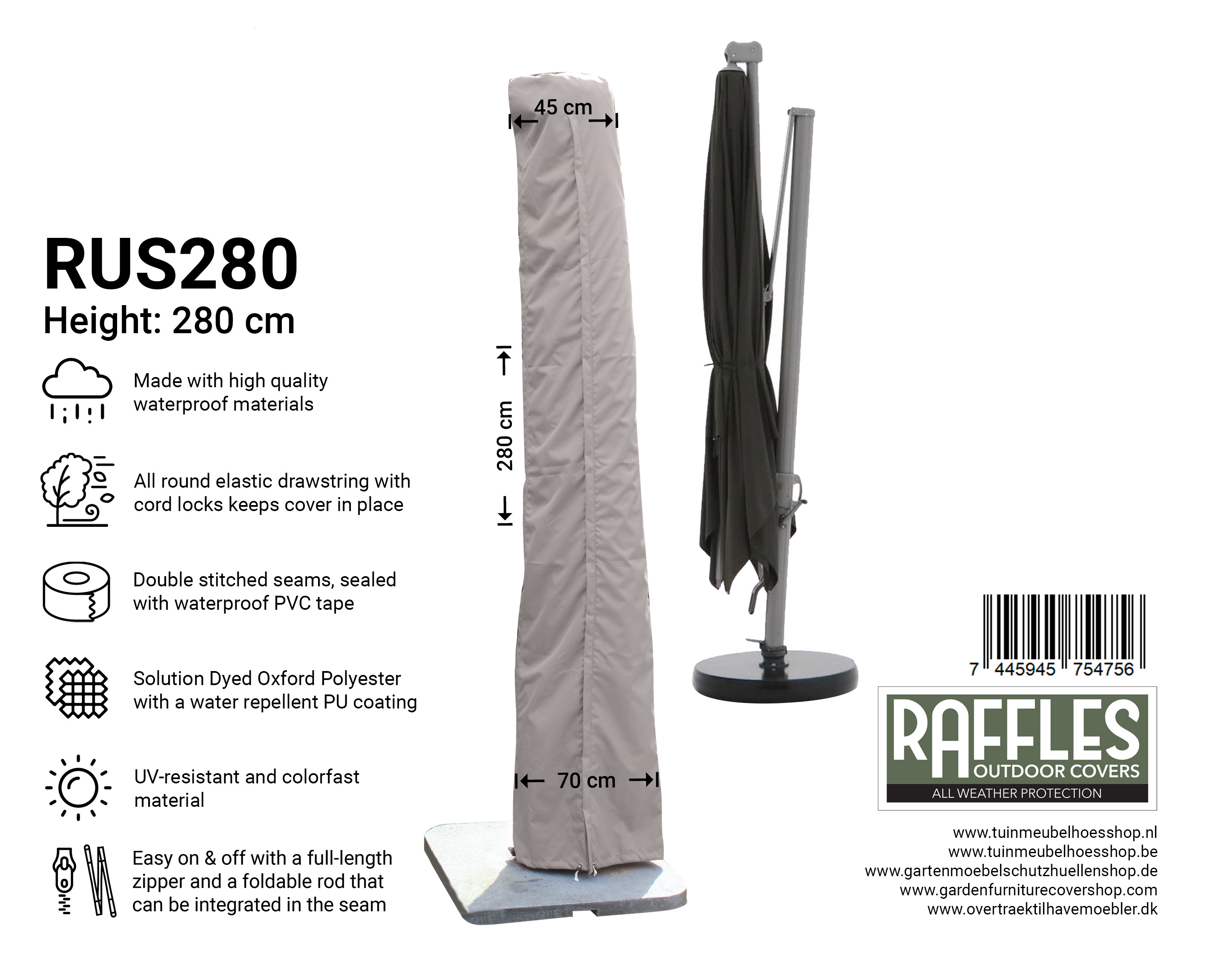RUS280 Raffles parasol hoes 280 cm