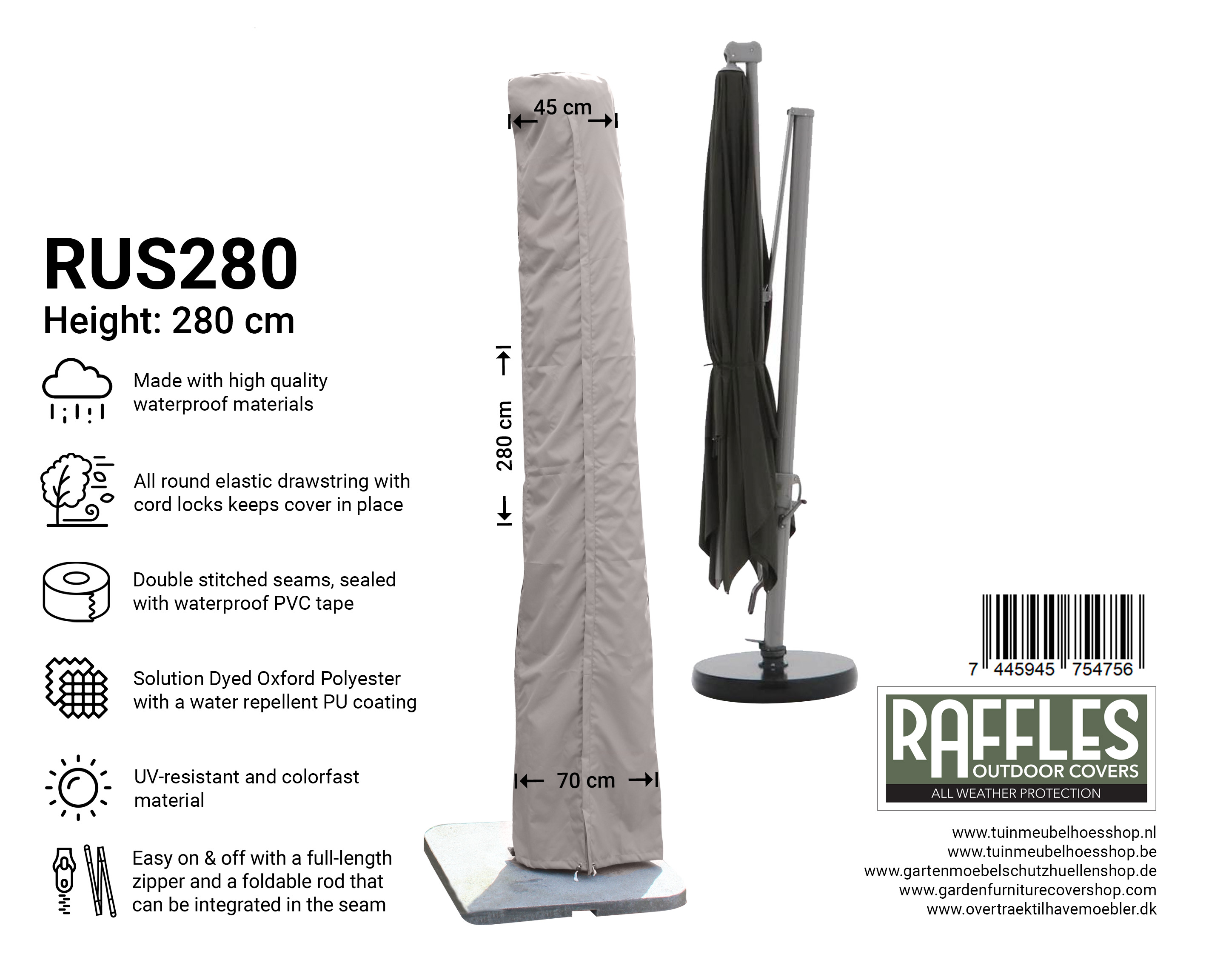 RUS280_7445945754756 RUS280 Raffles parasol hoes 280 cm